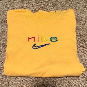 Nike NWOT DryFit Yellow Tee with Colorful Embroidery